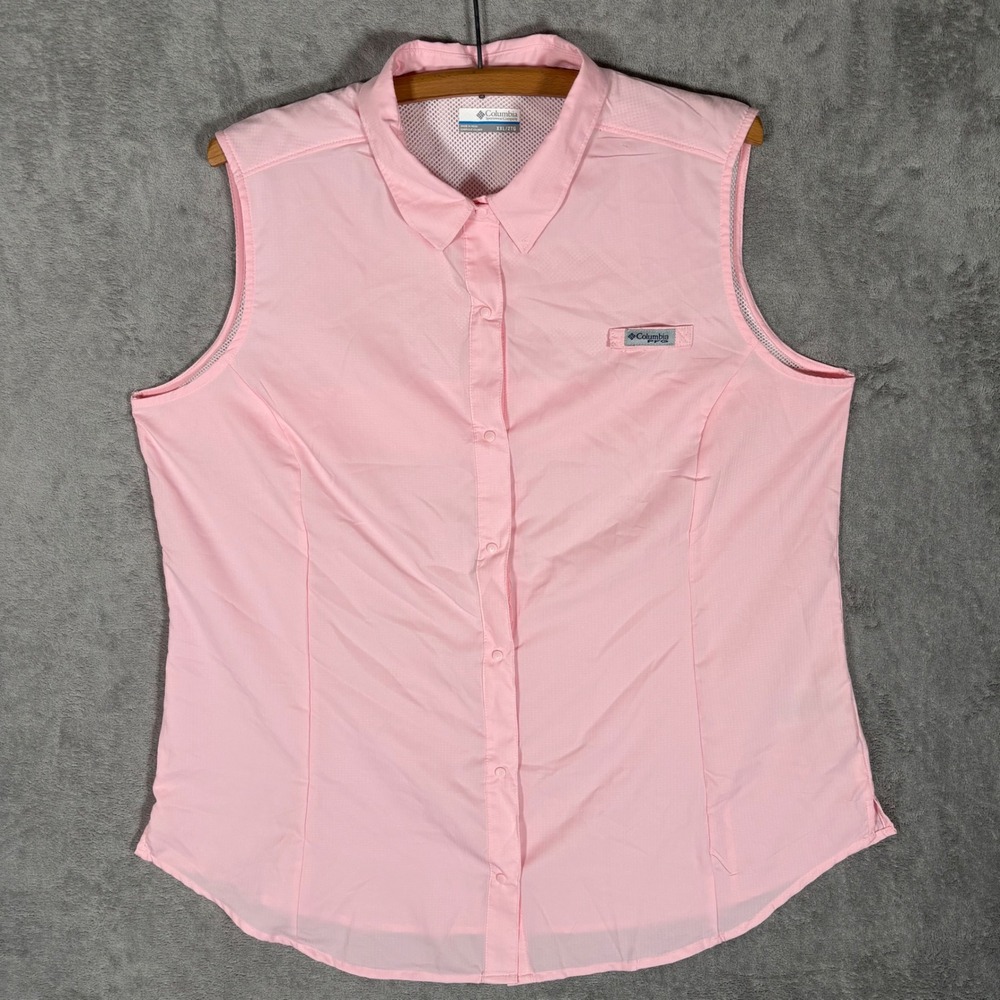 Columbia PFG Tamiami Sleeveless Fishing Shirt Pink Womens XXL FL7157 Vented Back